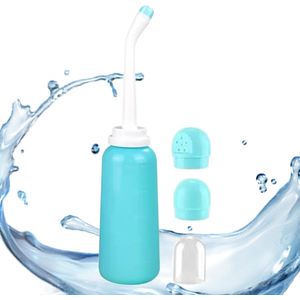 Perineale fles voor postpartumzorg - Draagbare knijpirrigator - Dubbele sproeiers - 500 ml - Waterdichte bidetsproeier - Grote capaciteit - Perineale fles - Handzame bidet - Geschikt voor perineale zorg na de bevalling, aambeienzorg - Blauw