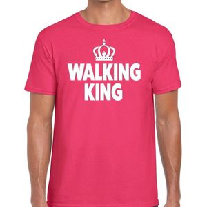 Walking King t-shirt roze heren - feest shirts heren - wandel/avondvierdaagse kleding XXL