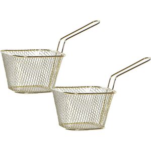 2x stuks patat/snack serveermandjes/frietmandjes goud 18 cm - Patat/snack serveren in een mandje