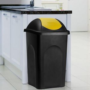 Afvalbak Vuilnisbak Klap Deksel 60 Liter Vuilnis Bak Afval Container Kunststof Keuken Prullenbak Huis (Zwart-Geel)