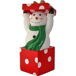 Viv! Christmas Kerstbeeld - Sneeuwpop in Geschenkverpakking - geschikt voor buiten - rood wit groen - 66cm