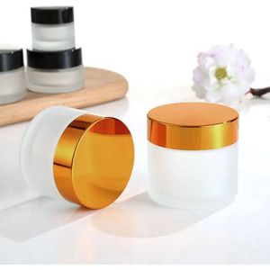 cosmetica potjes - van glas BPA VRIJ - creme potjes met deksel leeg - 50 gram - zalfpotjes - Frosted goud - 2 stuks