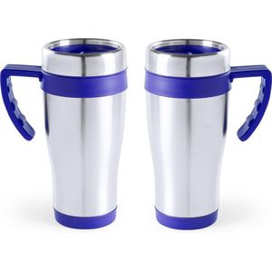 5x stuks rVS thermosbeker/warmhoud koffiebekers blauw 500 ml - Isoleerbekers/reisbekers