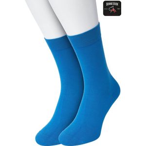 Bonnie Doon Basic Sokken Dames Blauw maat 36/42 - 2 paar - Basis Katoenen Sok - Gladde Naden - Brede Boord - Uitstekend Draagcomfort - Perfecte Pasvorm - 2-pack - Multipack - Effen - Oceaan Blauw - Ocean - OL834222.299