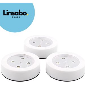 Linsabo Goods Zelfklevende LED Druklampen Set van 3 - 7x7x2,5 cm - Draadloze Verlichting en Spotjes - Energiezuinige LED Lampen voor Kasten, Auto's en Werkplaatsen