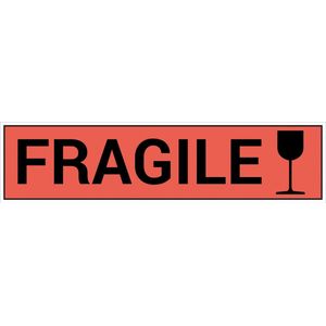 Fragile sticker met glas, oranje zwart 300 x 75 mm