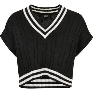 Urban Classics - Cropped Knit College Slipover Crop Sweater/Trui - XL - Zwart