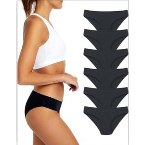 Dames Ondergoed - Katoenen ondergoed voor dames - Damesslipjes - Damesondergoed, 6-pack zachte bikinislipjes - Zwart - maat M
