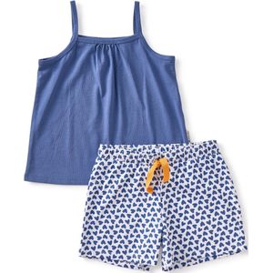 Little Label - zomer pyjama meisjes 170-176 / 16Y blauwe hartjes - maat: 170/176 - bio-katoen