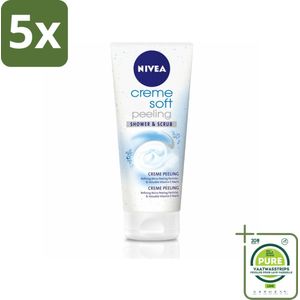 5 x NIVEA - Douche & Scrub - Crème Zachte Peeling - Waardevolle Vitaminen - 200 ml - Grootverpakking - Douchegel - Scrub - NIVEA - Zachte Exfoliatie - Zijdezachte Huid