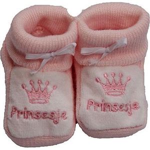 Kraamcadeau  - Petit Villain Newborn Slofjes - Prinsesje - Roze/Wit -  0-3 maanden