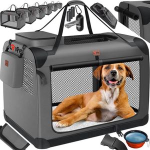 Transportbox voor hond en kat, XXXL 102 x 69 x 69 cm | opvouwbare draagtas voor huisdieren | inclusief hondenbak en schouderriem | geschikt voor katten en honden, antraciet