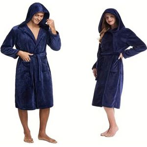 Bovista Badjas - Fleece - Katoen - Badstof - Sauna - Hamam - Wafel - Bathrobe - Duster - Ochtendjas - Kimono - Blauw Heren