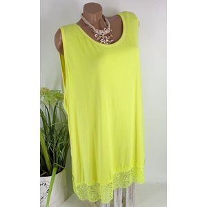 Tuniek lange top van viscose kleur lime groen met kant grote maten 52 54 56