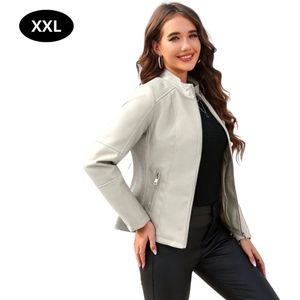 Nivard Leren Jas - Leather Jacket - Lederen Jas - Bomberjack - Pilotenjack - Blazer - Biker - Motorjas - Motormuis - Dames - Beige XXL