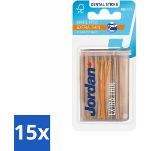 Jordan - Dental Sticks - Extra dunne tandenstokers - 105 Stokers - Bulkverpakking - 15 stuks