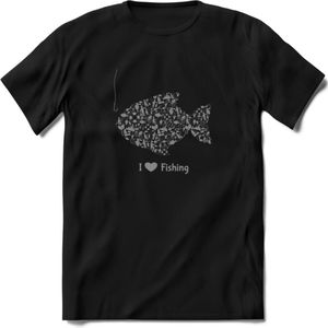 I Love Fishing - Vissen T-Shirt | Grijs | Grappig Verjaardag Vis Hobby Cadeau Shirt | Dames - Heren - Unisex | Tshirt Hengelsport Kleding Kado - Zwart - M