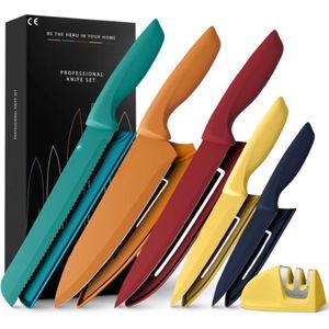 11 delige messen set – keukenmessen set – messen set voor keuken – mes met schede – regenboog messen set – kleurrijke messen set