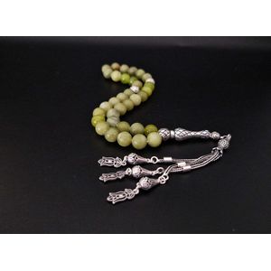 Handgemaakte natuursteen tesbih met Klauw tassel 925 zilver -"" Kraal Koreaanse jade "" - met 925 Zilver Kwastjes ""Narcissus steeg"" - Aantal kralen 33 - Diameter kralen 8MM