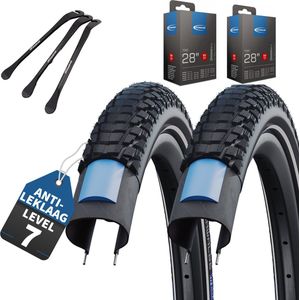 Schwalbe fietsband Marathon Plus Tour 2022 Smart Guard 28 x1,40 inch buitenband (37-622) + SV Frans / Presta ventiel binnenband + MSZweirad bandenlichters