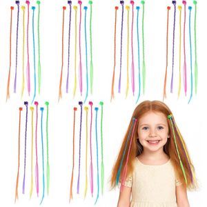 36 Stuks Kleurrijke Haarstrengen met Haarclips voor Kinderen - Vlechten - Feestjes - Festivals - Decoratie - Geschenken