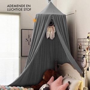 Baldakijn kinderkamer 245 cm - in 5 kleuren - bedhemel meisjes, jongens & baby - hemelbed gordijnen - muggennet dubbel bed - hemel babybed - Canopy - grijs