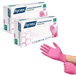 Hynex Nitril Wegwerphandschoenen – Maat S – Roze – Set van 2 x 100 Stuks (200 stuks) – 3,5 Gram – Poedervrij & Latexvrij – Voor Zorg, Horeca & Schoonmaak