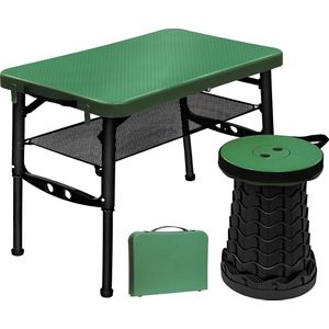 Draagbare opvouwbare tafel - met opvouwbare kruk - in hoogte verstelbare kleine tafel en telescopische kruk - campingtafel, inklapbare tuintafel - voor reizen, picknicken, vissen, wandelen, binnen - groente