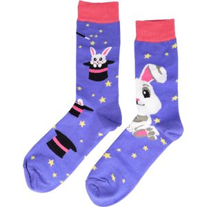 Sokken katoen - konijn hoge hoed print - paars wit roze - maat 38-45