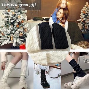 Beenwarmers - Gebreide beenwarmers voor dames - Japanse stijl - Winterlaarzen - Sokken - Effen gestreepte beenwarmers - Feestelijke winterbeenwarmers - 4 paar