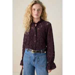 Sissy-Boy - Kanten Blouse - Paarse Kleur - Lange Mouwen - Regular Fit