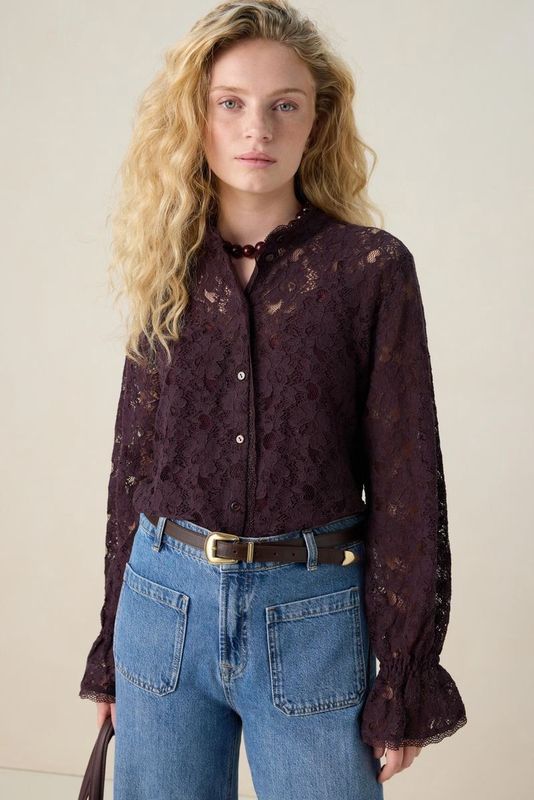 Sissy-Boy - Kanten Blouse - Paarse Kleur - Lange Mouwen - Regular Fit