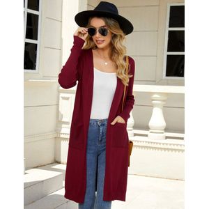Dames maxi-cardigan, lichtgewicht, lange mouwen, open voorkant, casual vesten, duster met zakken