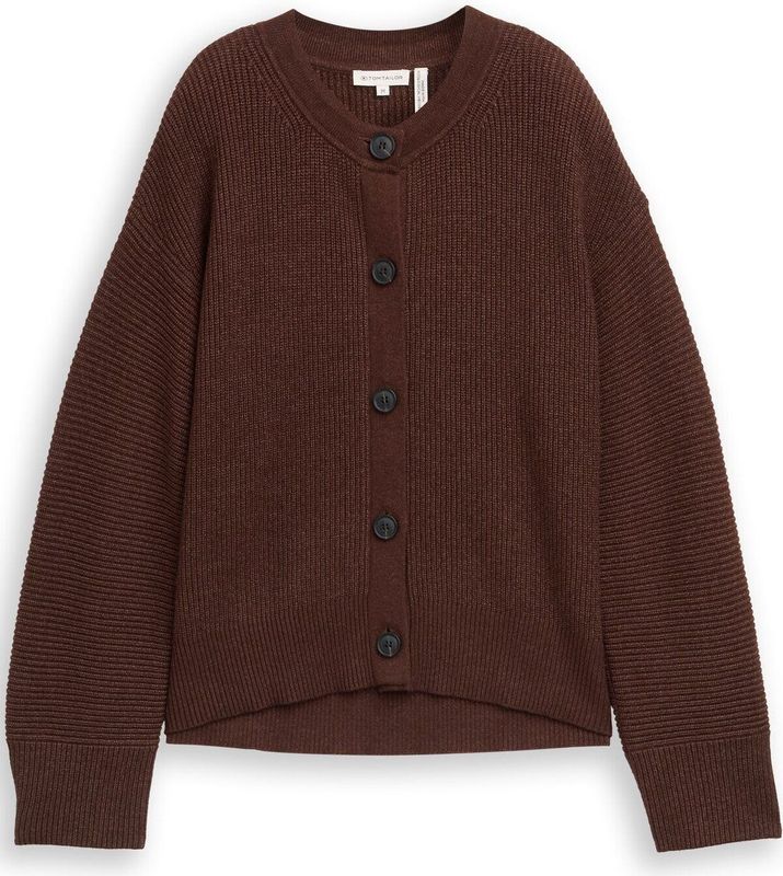 Tom Tailor - Vest - Dark Pecan Brown Melange - Met Ribboorden