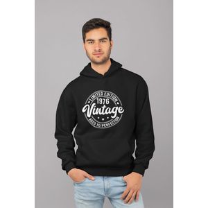 1976 Jaar Zwart Hoodie Heren - Maat M - Aged Vintage - Verjaardag Cadeau Mannen - Limited Edition