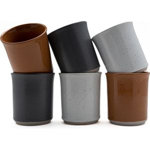 Kade 171 - Koffiekopjes - set van 6 kopjes - 150ML - wit - bruin - grijs - keramiek - hip en trendy