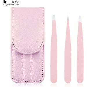 3 Delige Set - professionele Pincet Set Roze - Epileren - Precisie – Professionele pincet set – 3-delig – Roze – epileren en precisiewerk – Inclusief platte, schuine en puntige pincet – gezichtshaar en wenkbrauwen