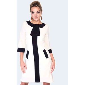 Voodoo Vixen - 60s constrast stripe ivory Korte jurk - L - Creme