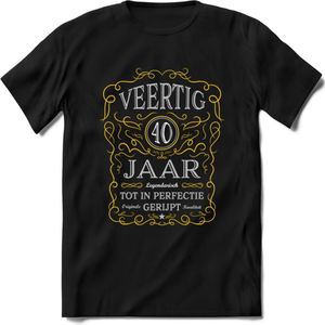 40 Jaar Legendarisch Gerijpt T-Shirt | Geel - Grijs | Grappig Verjaardag en Feest Cadeau Shirt | Dames - Heren - Unisex | Tshirt Kleding Kado | - Zwart - L