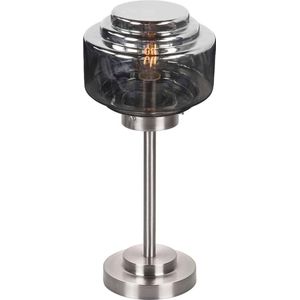 Tafellamp art deco Cambridge | 1 lichts | Ø 15cm | 35 cm | staal / smoke / transparant | smoke glas / metaal | bureaulamp | gispen / retro / jaren 30