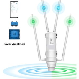 Serolux - Wifi Versterker - Dual-band Ondersteuning - Tot 500 Meter - 4 Afneembare 7dBi Omni-antennes - Wit