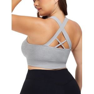 STRIDE Dames Sport BH - Comfortabel - High Impact - Ondersteuning - Ademend - Lichtgewicht - Cross-Back Ontwerp - met Uitneembare Pads - Plus Size - Grijs - Maat XXXL - Maat 3XL