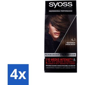 4 x Syoss - Haarverf - 4-1 Middenbruin - Minder Haarbreuk - 1 Haarkleuring - Haarverf - Permanente Haarkleuring - Middenbruin - Syoss - Salonplex