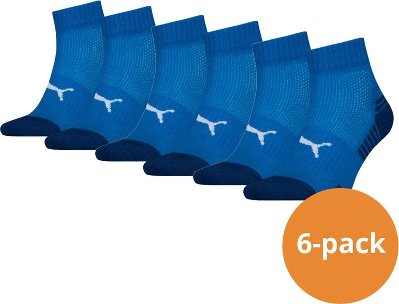 Puma - Cushioned Quartersokken - Blauw - 6-pack