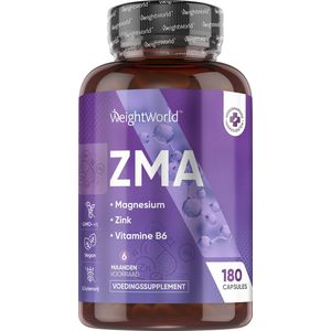 WeightWorld ZMA capsules - 180 Zink, Magnesium en vitamine B6 capsules - Speciaal ontwikkeld voor sporters - 6 maanden voorraad - Vegan