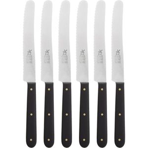 Robert Herder Ontbijtmes / Tafelmes met Kartel - RVS - Lemmet 12 cm - Heft POM Zwart - 6 Stuks