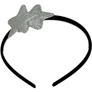 Diadeem met sterretjes - kerstcollectie - glimmend - ster - zilver - zwarte diadeem