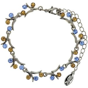 Behave Zilver-kleurige takjes armband met bruine en blauwe stenen