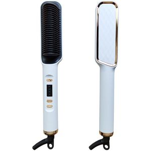 Stijltangborstel, stijltangkam voor dames, 4 snelheden voor snelle verwarming en dubbele spanning, wit