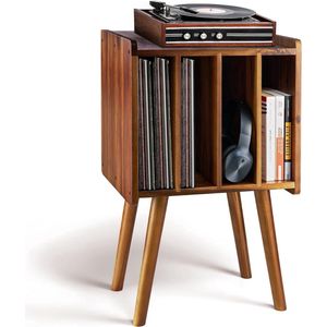 Thuys – Platenspeler Meubel – Stand Met Vinyl Opbergvakken – Rustieke Platenopbergkasthouder – Voor 100 albums – Draaitafelstandaard – Bruine Bijzettafel